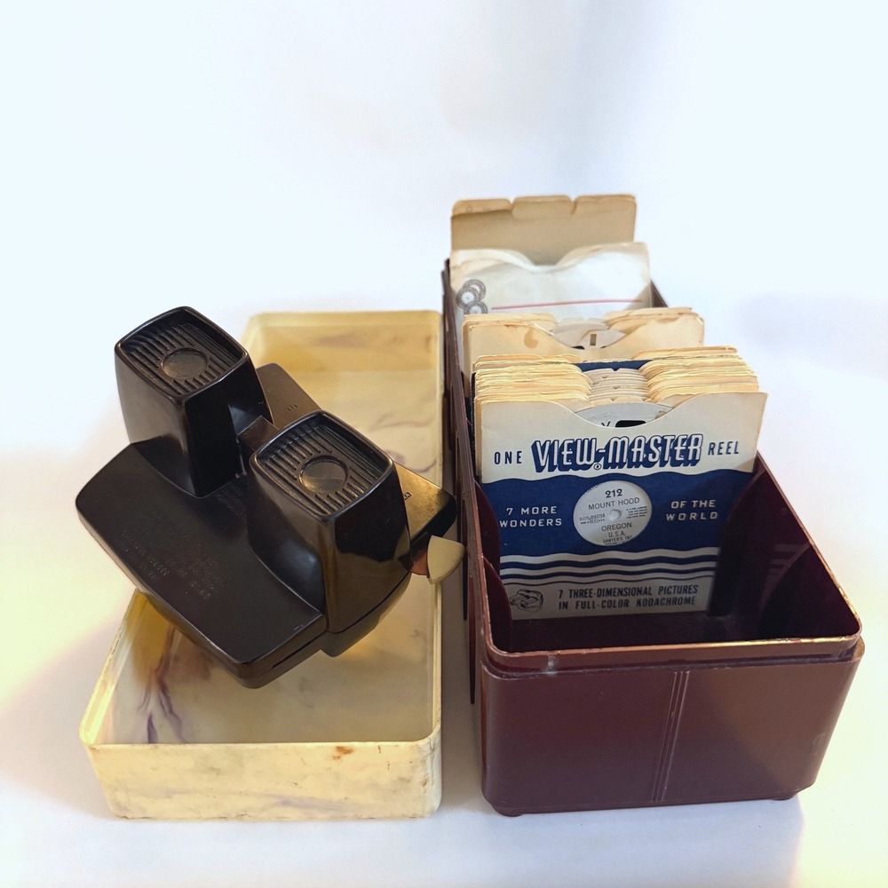 Vintage Sawyer's View-Master Bakelite Viewer Case & Reel Lot 1950s USA